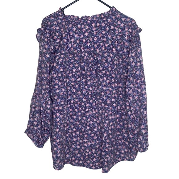 Lauren Conrad Button Up Blouse Womens Plus 1X Floral Ruffle Boho Flowy Lightweig - Picture 3 of 10